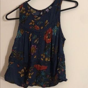 Navy blue tank top with floral pattern